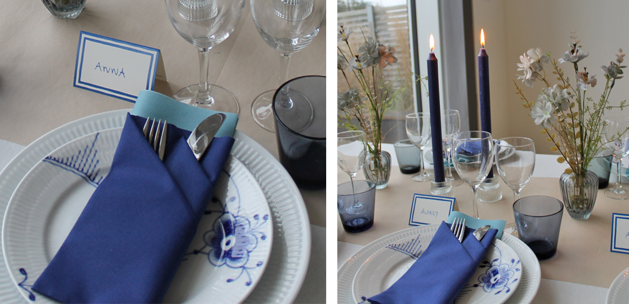 bordd&aelig;kning bl&aring; farver til konfirmation