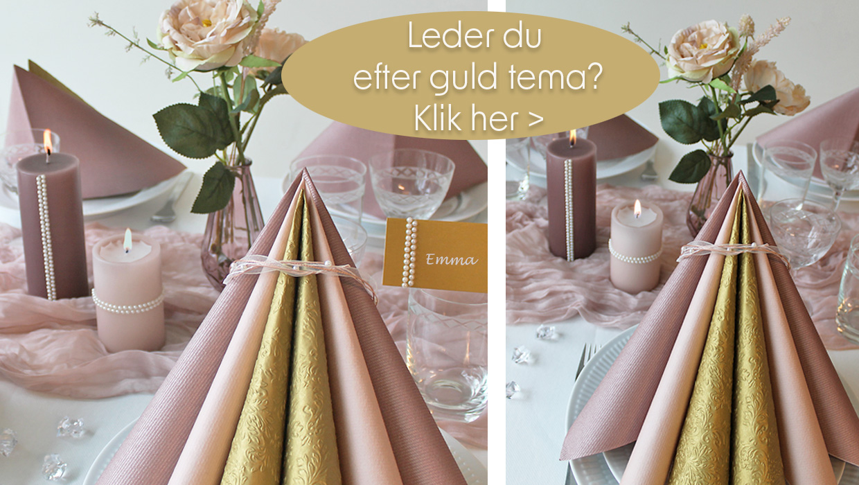 Borddækning i guld og rosa farver - se ideer her