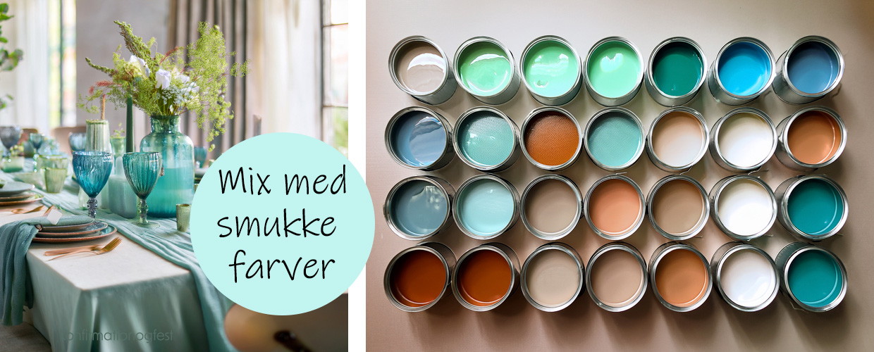 bordd&aelig;kning konfirmation turkis, mint og petroleumfarver