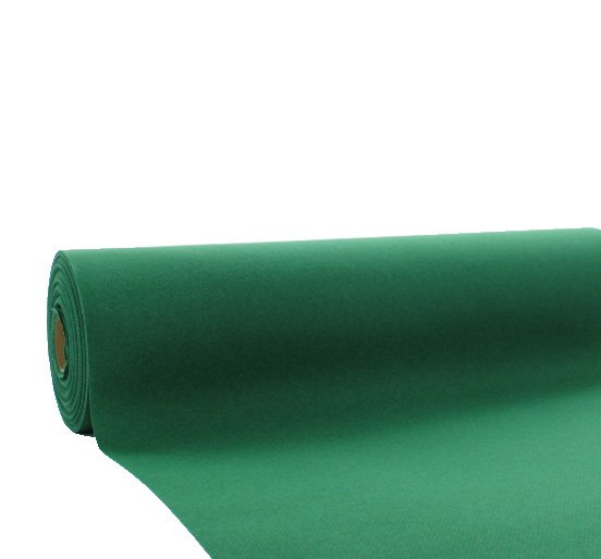 M�rkegr�n stoflignende airlaid rulledug, 1,18 x 25 m.