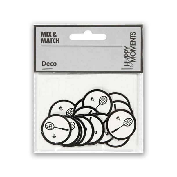 Kartonstickers til konfirmation, badmintonketcher, 20 stk.