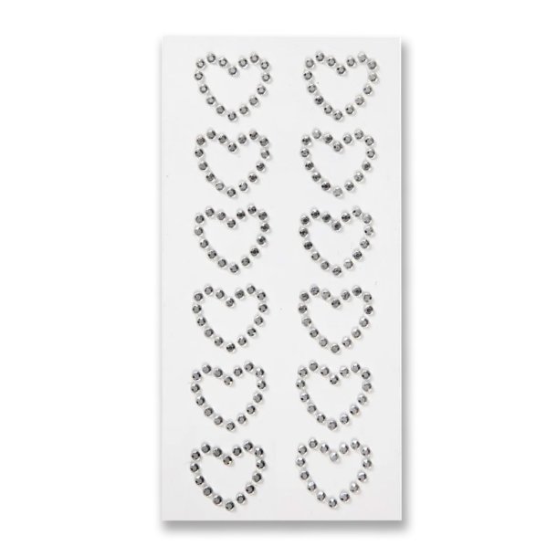 Rhinsten hjertestickers, 12 stk.