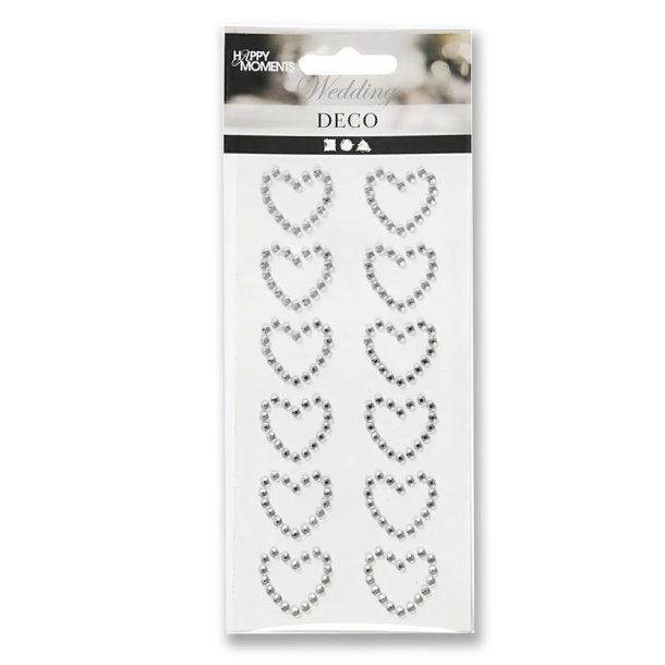 Rhinsten hjertestickers, 12 stk.