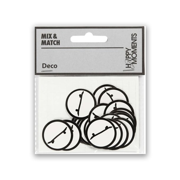 Kartonstickers til konfirmation, skateboard, 20 stk.