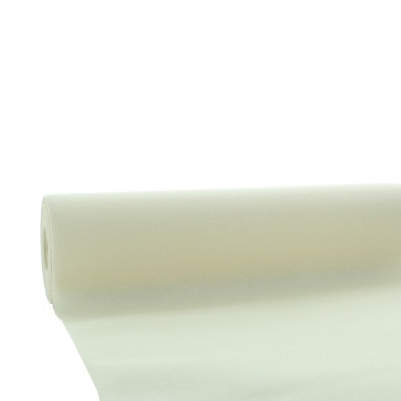 Cremefarvet stoflignende airlaid rulledug, 1,18 x 25 m.