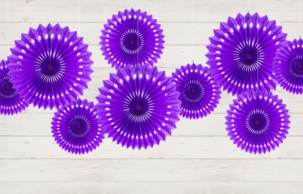 Lilla rosetter af papir, 3 stk. 20-30 cm. 