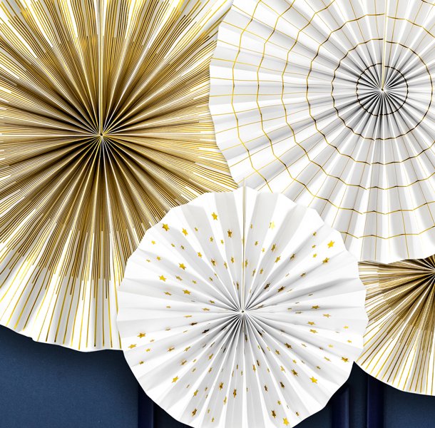 Guldm�nstrede rosetter 4 stk. 23-40 cm. 