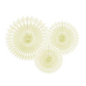 Creme rosetter af papir, 3 stk. 20-30 cm.