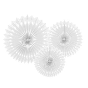Hvide rosetter af papir, 3 stk. 20-30 cm. 