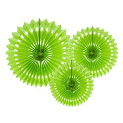Limegr�nne rosetter af papir, 3 stk. 20-30 cm. 