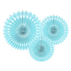 Lysebl� rosetter af papir, 3 stk. 20-30 cm. 