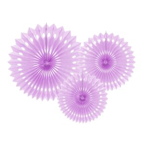 Lyslilla rosetter af papir, 3 stk. 20-30 cm. 
