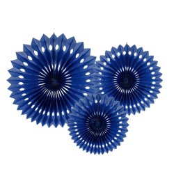 M�rkebl� rosetter af papir, 3 stk. 20-30 cm. 
