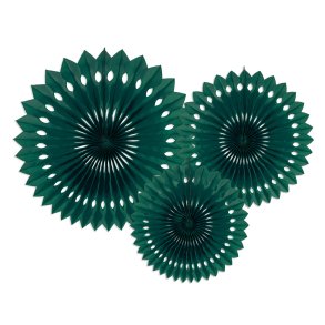 M�rkegr�nne rosetter af papir, 3 stk. 20-30 cm. 