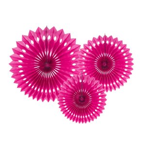 Pink rosetter af papir, 3 stk. 20-30 cm. 