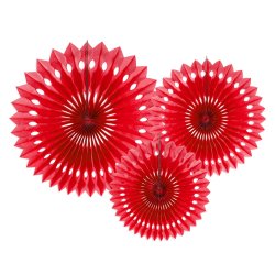 R�de rosetter af papir, 3 stk. 20-30 cm. 