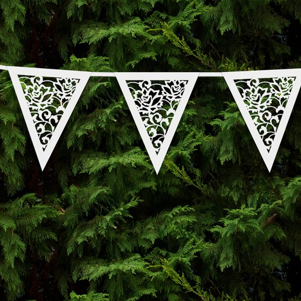 Vimpelguirlande i perlemorhvidt lasercut papir, 3 meter