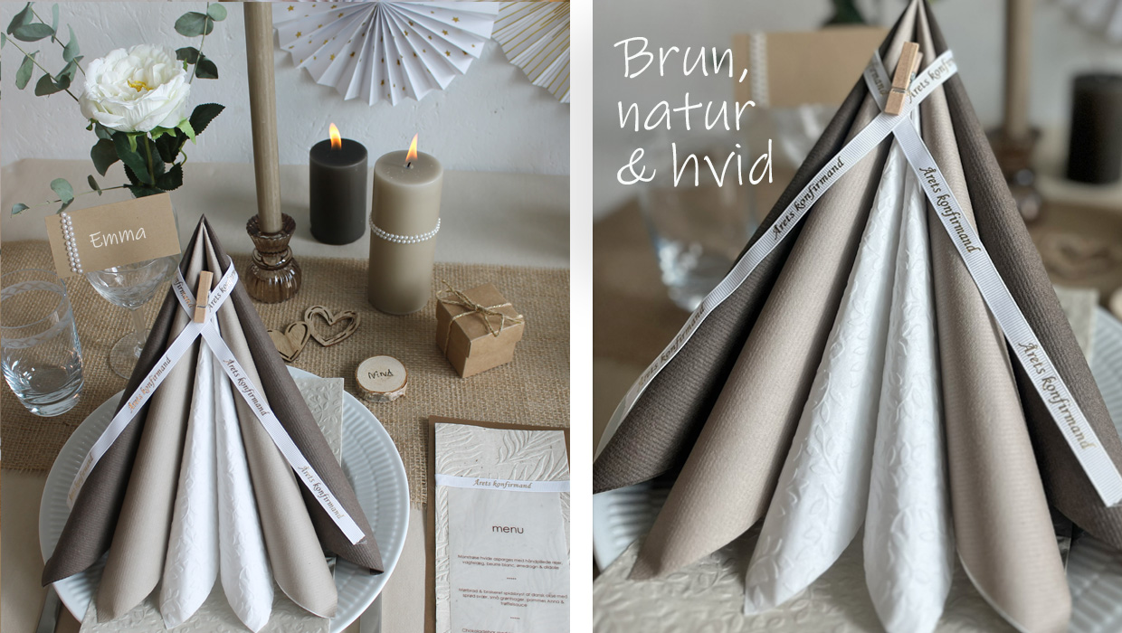 brun natur beige bordd&aelig;kning til konfirmation