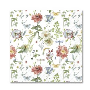 Servietter, St�vede gr�ftekantblomster, frokoststr. 20 stk.