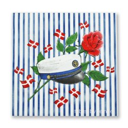 Servietter med bl� studenterhue og striber, 100% komposterbare 33x33 cm. 20 stk.