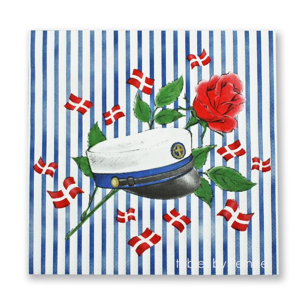 Servietter med bl studenterhue og striber, 100% komposterbare 33x33 cm. 20 stk.