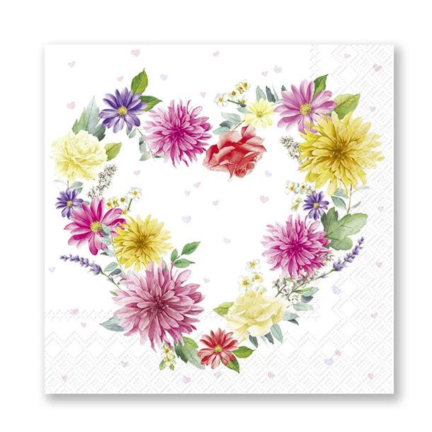 Servietter, Blomsterkrans hjerte, frokoststr. 20 stk.