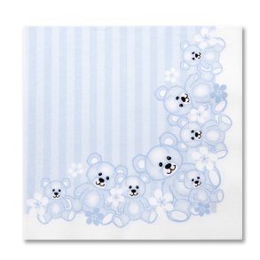 Servietter til barned�b, lysebl� bamser, 100%, komposterbare, 20 stk.