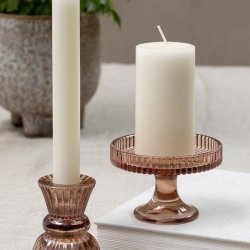 Vendbar lysestage, stagelys/fyrfad, brunt glas