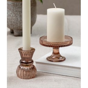 Vendbar lysestage, stagelys/fyrfad, brunt glas