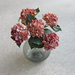 Hortensia silkeblomst, stilk med 5 hoveder, gammelrosa, 38 cm.