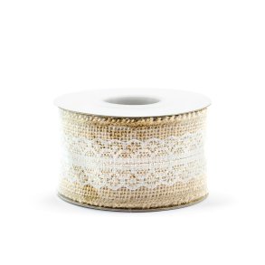 Juteb�nd med hvid blonde, 5 cm x 5 meter