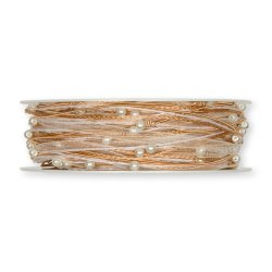 Kobbber/powder/hvidt organzawireb�nd med perler, 15 meter