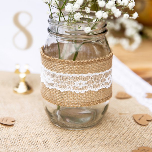 Juteb�nd med hvid blonde, 5 cm x 5 meter