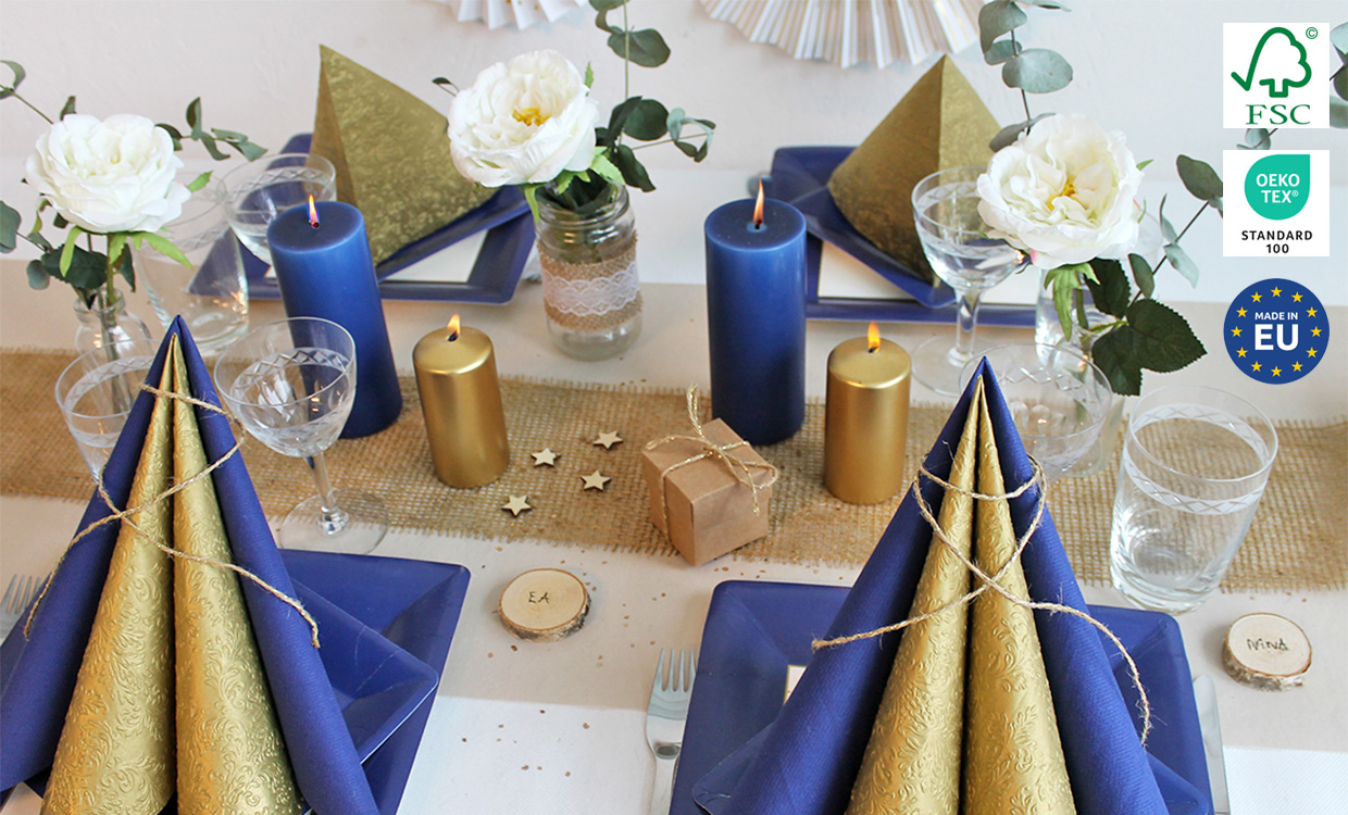 ide til bordd&aelig;kning guld og bl&aring;