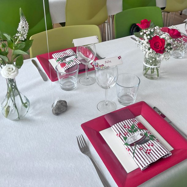 Bordkort til f�dselsdag og fest, dannebrog og blomster, 10 stk.