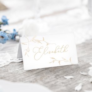 Bordkort til konfirmation og fest, hvidt med guldgrene, 10 stk.