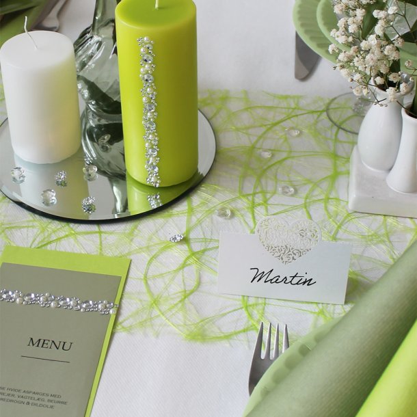 Bordkort til konfirmation og fest, hvidt med filigranhjerte, 10 stk.