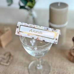Bordkort i rosa farver med blomster og guld, 10 stk.