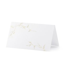 Bordkort til konfirmation og fest, hvidt med guldgrene, 10 stk.