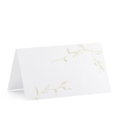 Bordkort til konfirmation og fest, hvidt med guldgrene, 10 stk.