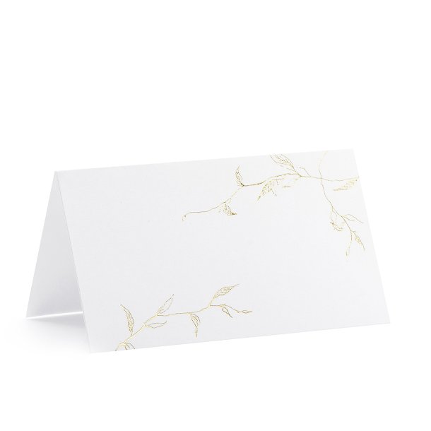 Bordkort til konfirmation og fest, hvidt med guldgrene, 10 stk.