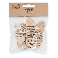 Bordpynt til barnedb, 'Baby' &amp; hjerter i tr, 18 stk.