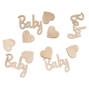 Bordpynt til barned�b, 'Baby' & hjerter i tr�, 18 stk.