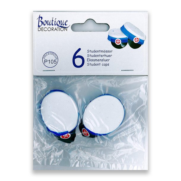 Studenterpynt, bl� studenterhuer til bordpynt, 6 stk. 