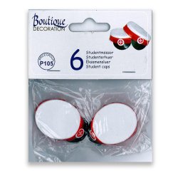 Studenterpynt, STX/r�de studenterhuer til bordpynt, 6 stk. 