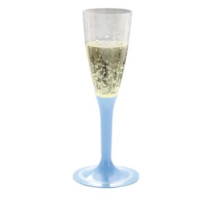 Genanvendelige plastik champagneglas med lysebl� fod, 20 stk.