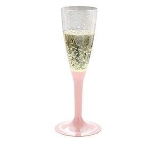 Genanvendelige plastik champagneglas med lyser�d fod, 20 stk.