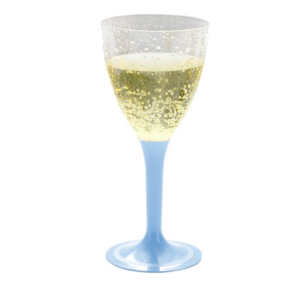 Genanvendelige plastik vinglas med lysebl� fod, 20 stk.