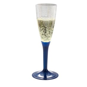 Genanvendelige plastik champagneglas med bl� fod, 20 stk.