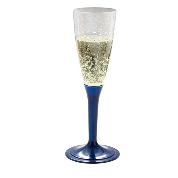 Genanvendelige plastik champagneglas med bl� fod, 20 stk.